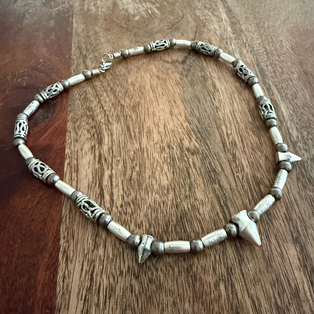 Silver Tribal-Inspired Beaded Necklace Costume Vintage